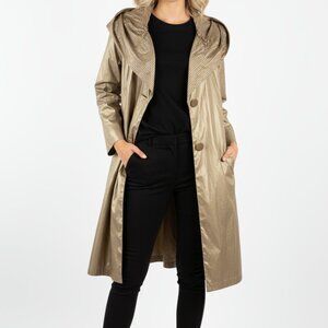 Fen Nelli Brown Tan Button Up Long Sleeve Trench Coat 10